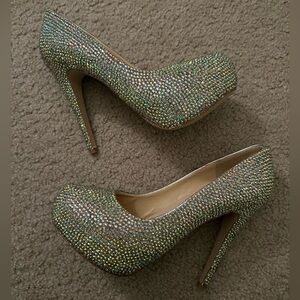 NWOT! Silver Rhinetone Almond Toe Heels
